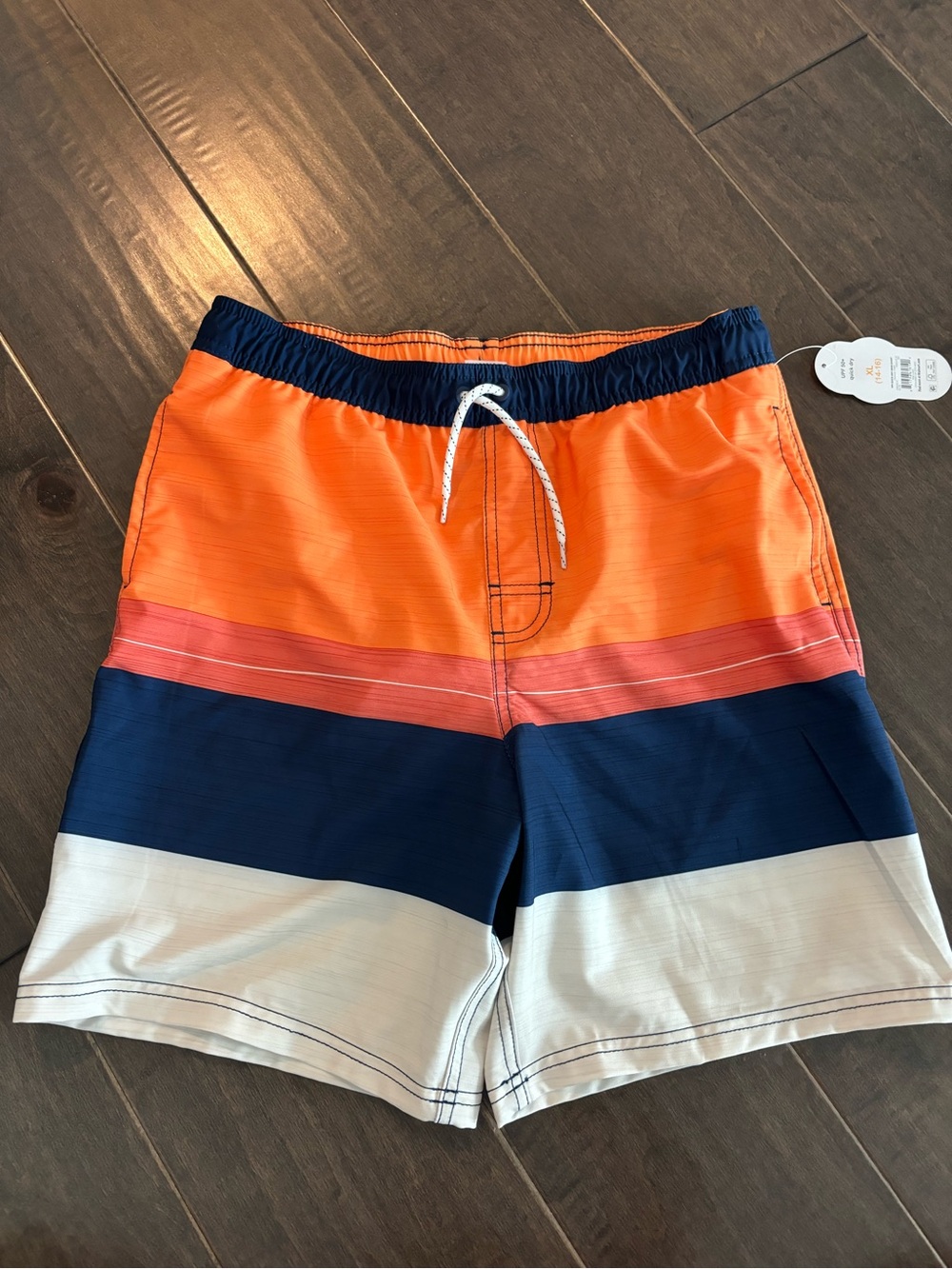 wonder nation Orange and Navy Elastic Waist Swim Trunks